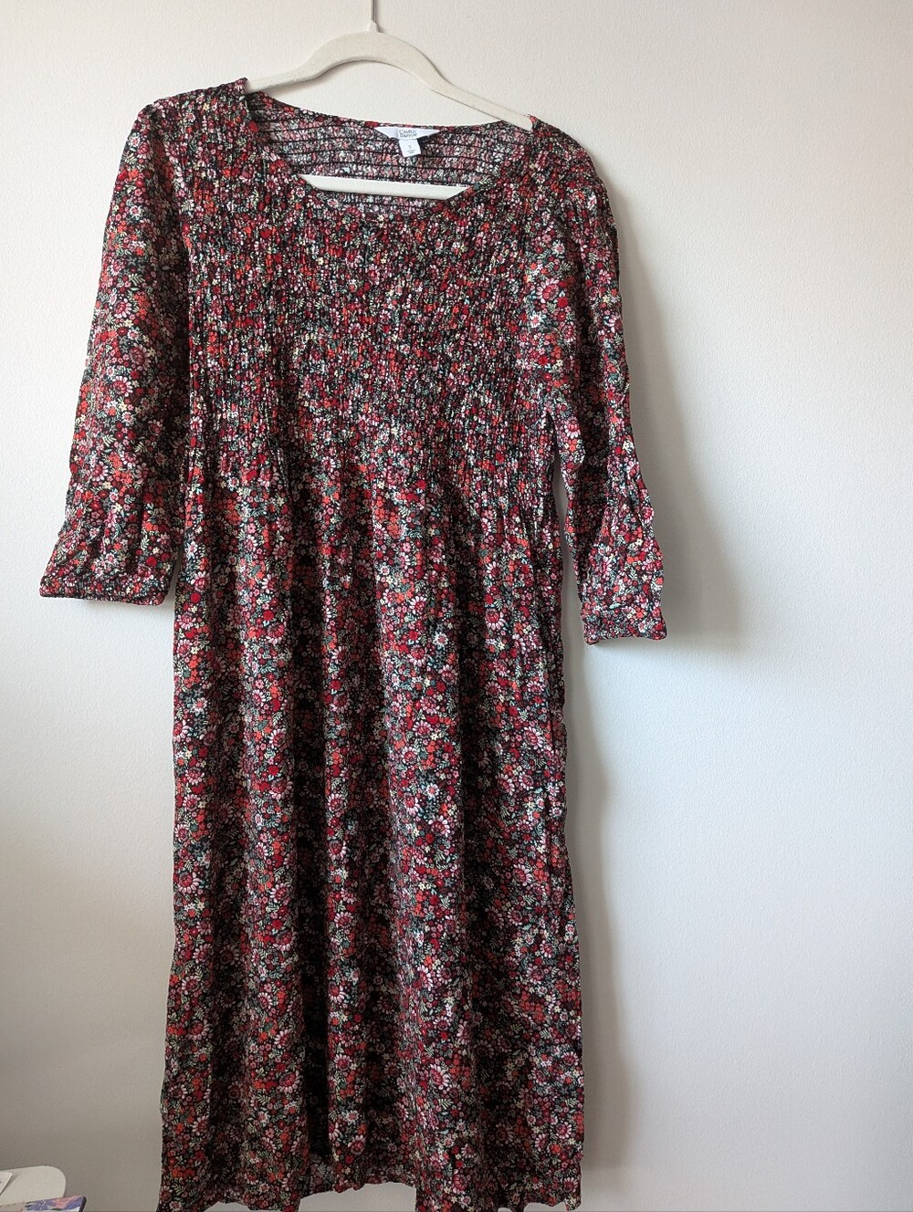 Floral Smocked Cottagecore Midi Dress in Red and Black Croft And Barrow Size S